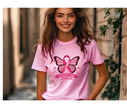 Women's Breast Cancer Awareness Tee, Pink Butterfly Shirt